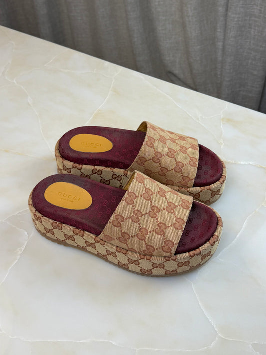 Gucci Angelina GG Monogram Platform Slides Size 36