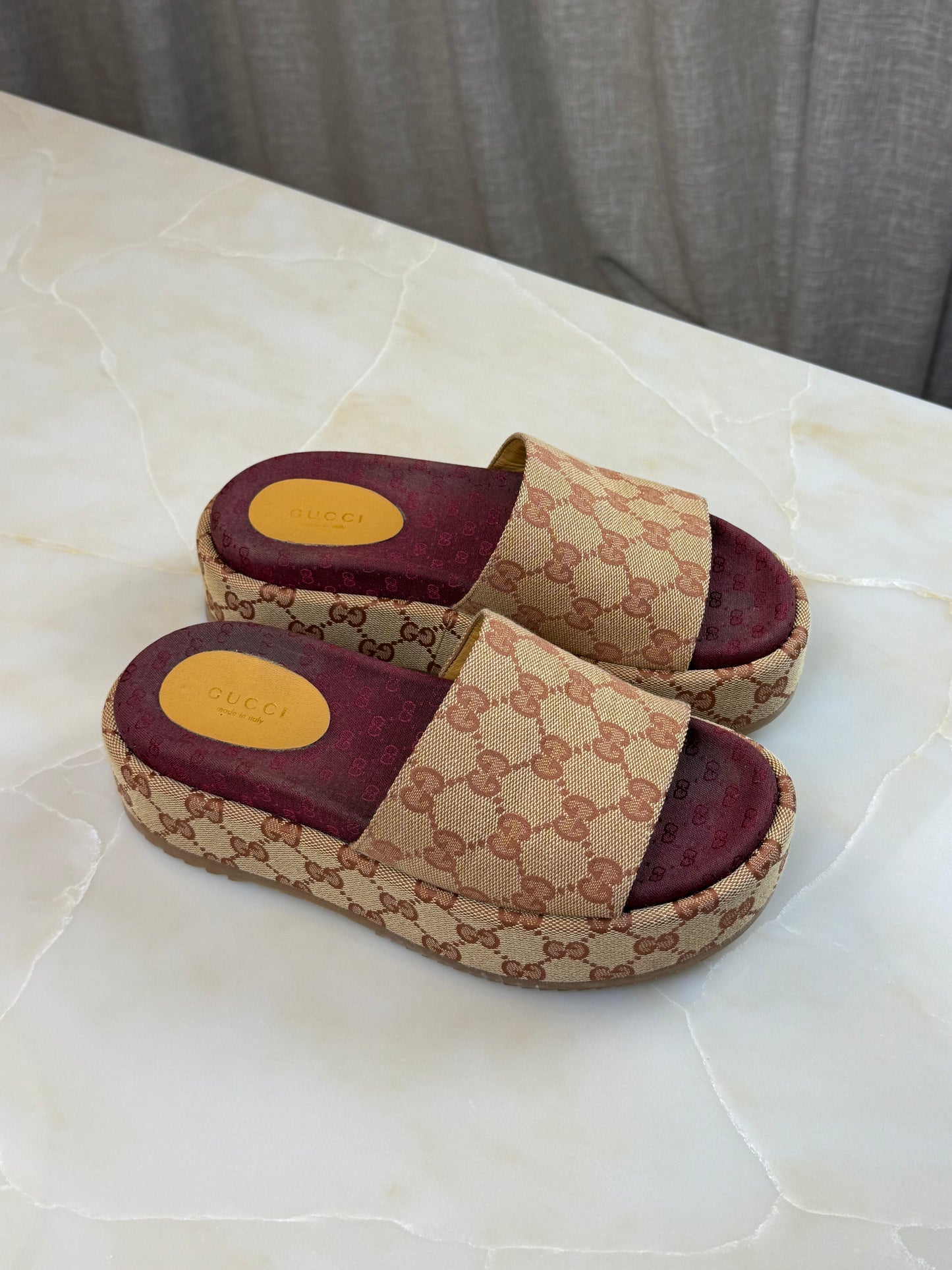 Gucci Angelina GG Monogram Platform Slides Size 36