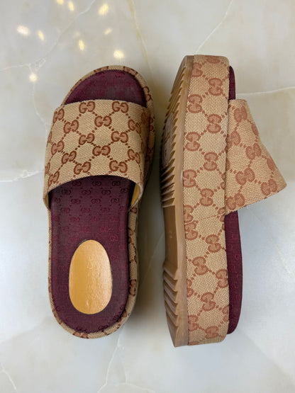 Gucci Angelina GG Monogram Platform Slides Size 36