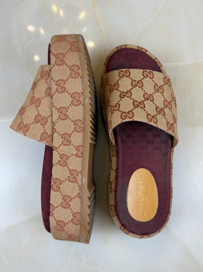 Gucci Angelina GG Monogram Platform Slides Size 36