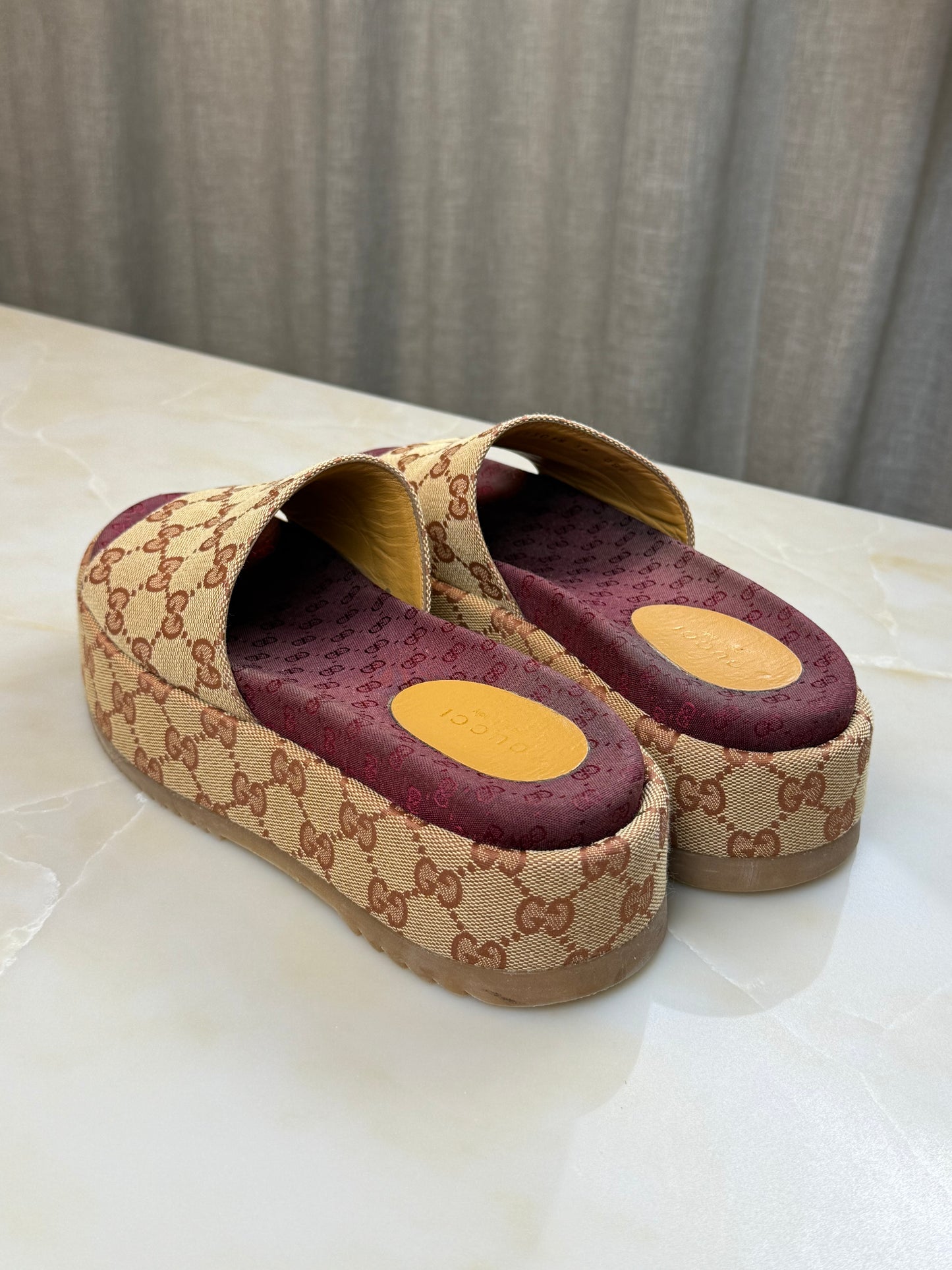 Gucci Angelina GG Monogram Platform Slides Size 36