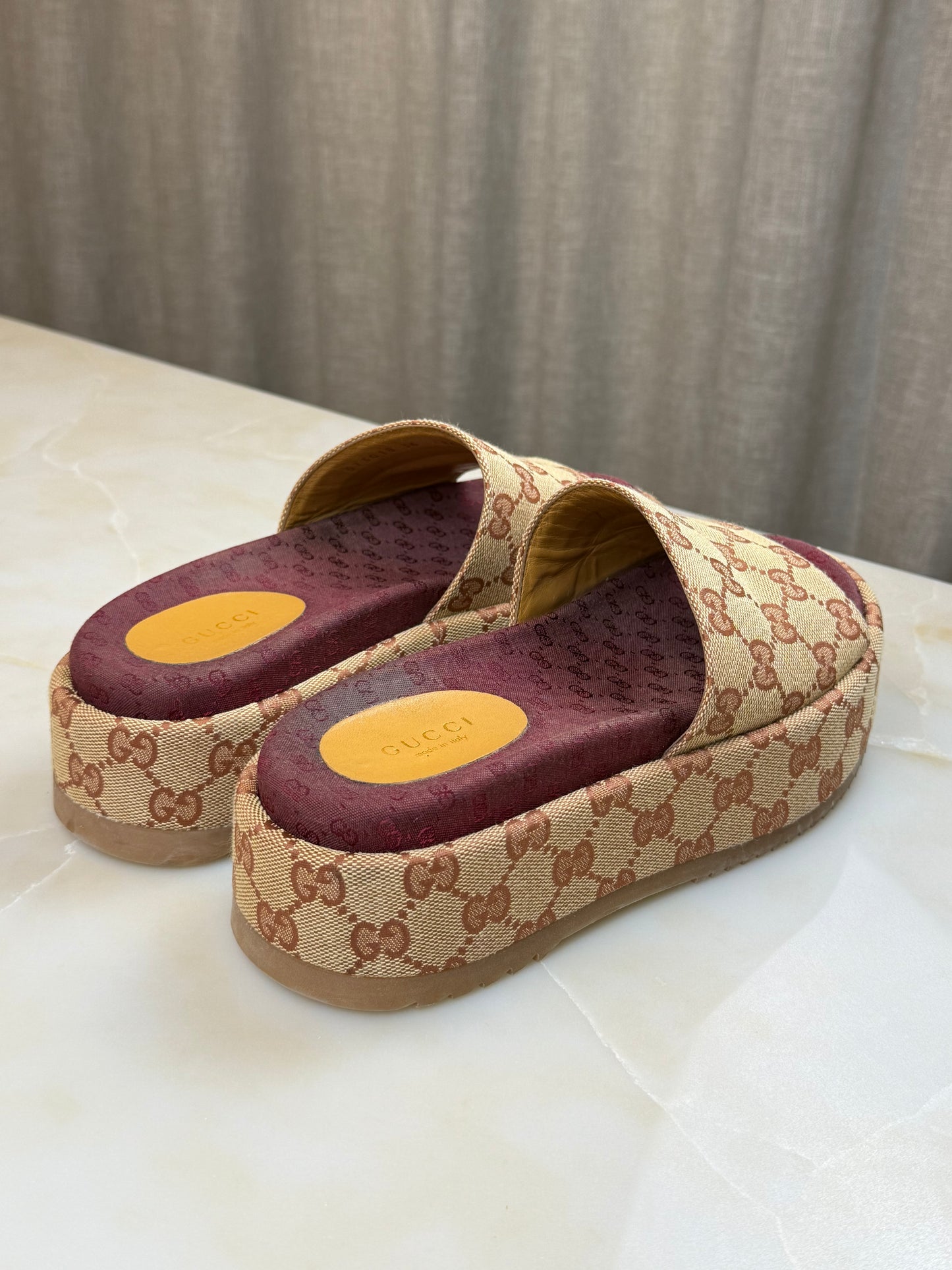 Gucci Angelina GG Monogram Platform Slides Size 36