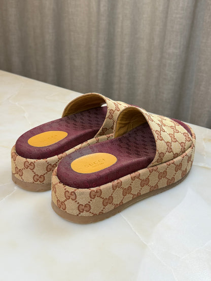 Gucci Angelina GG Monogram Platform Slides Size 36