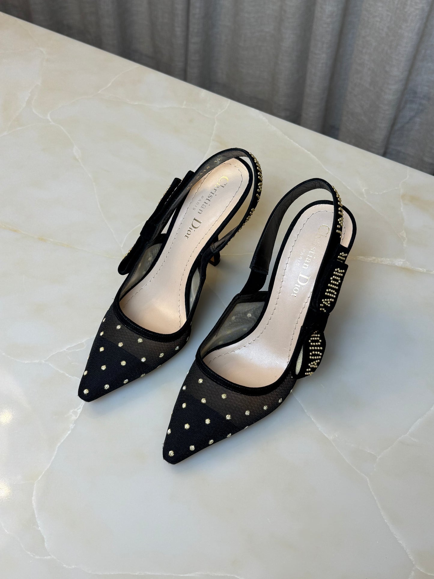 Christian Dior Black & Gold Slingback Heels Size 36