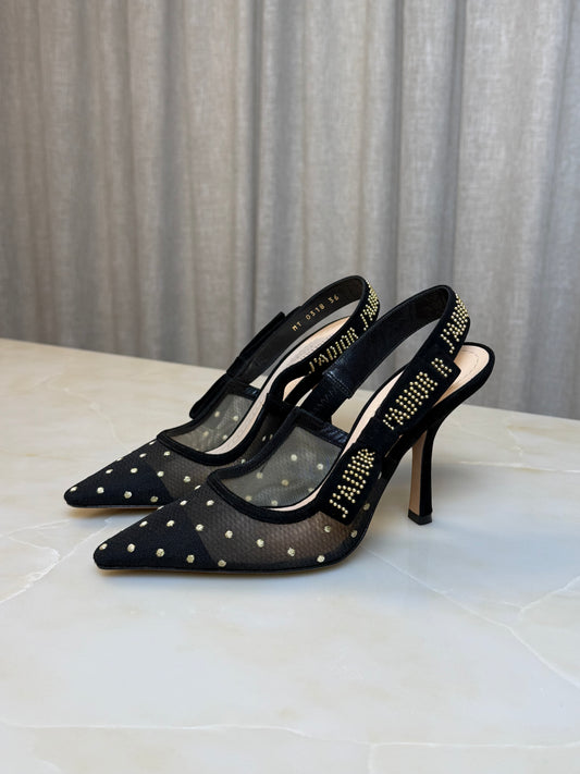 Christian Dior Black & Gold Slingback Heels Size 36