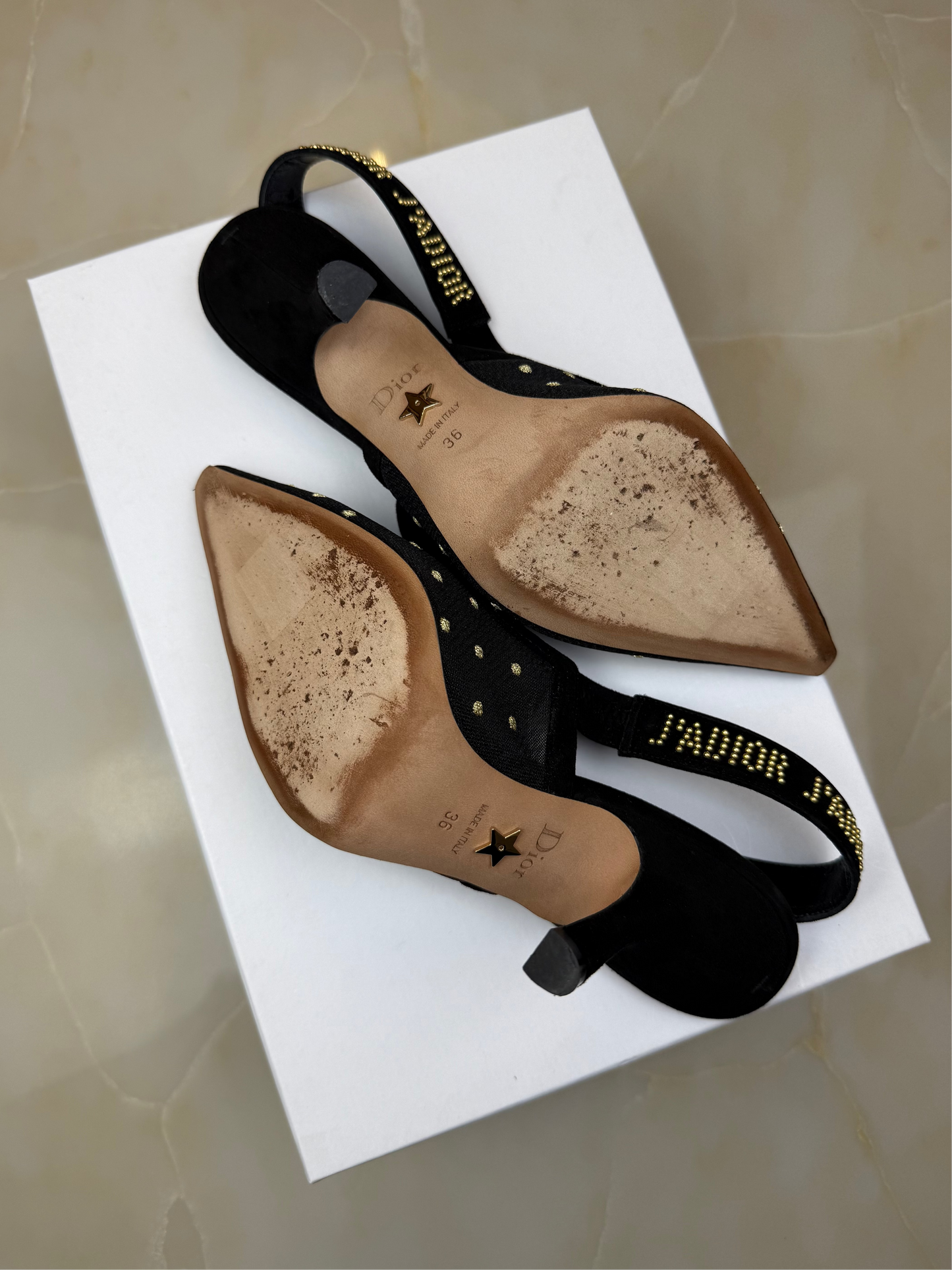 Christian Dior Black & Gold Slingback Heels Size 36