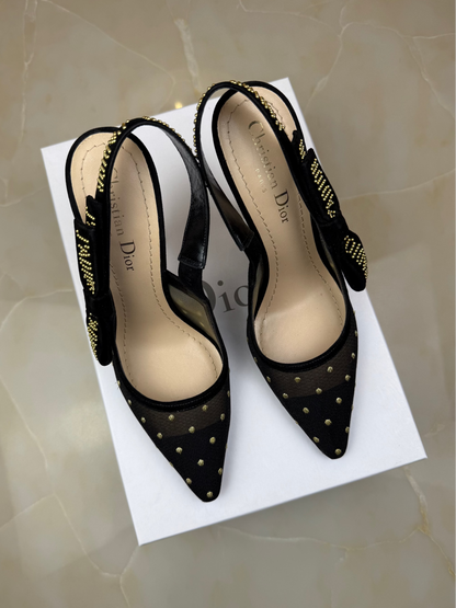 Christian Dior Black & Gold Slingback Heels Size 36