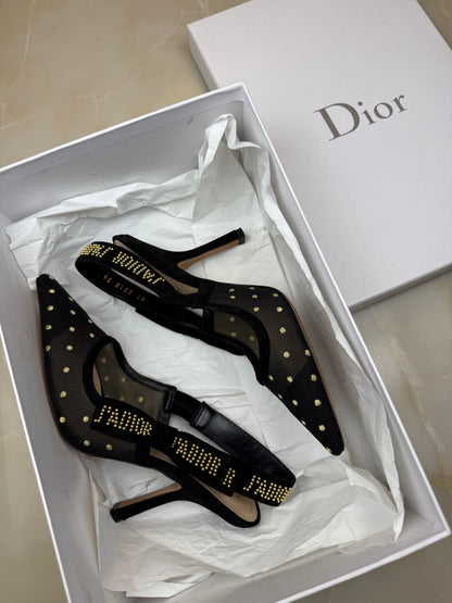 Christian Dior Black & Gold Slingback Heels Size 36