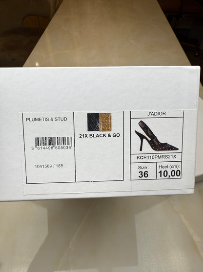 Christian Dior Black & Gold Slingback Heels Size 36