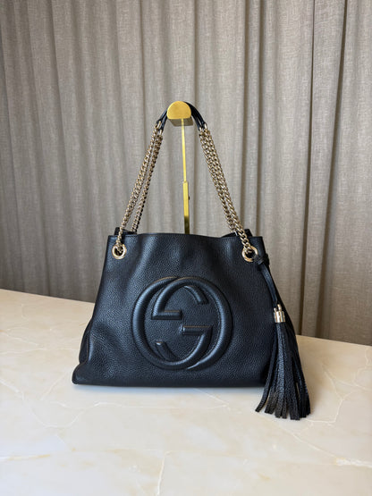 Gucci Black Leather Medium Soho Chain Tote