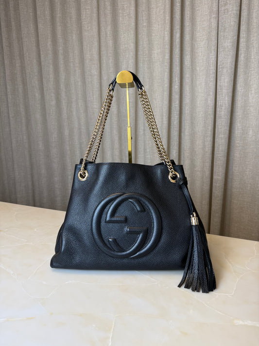 Gucci Black Leather Medium Soho Chain Tote