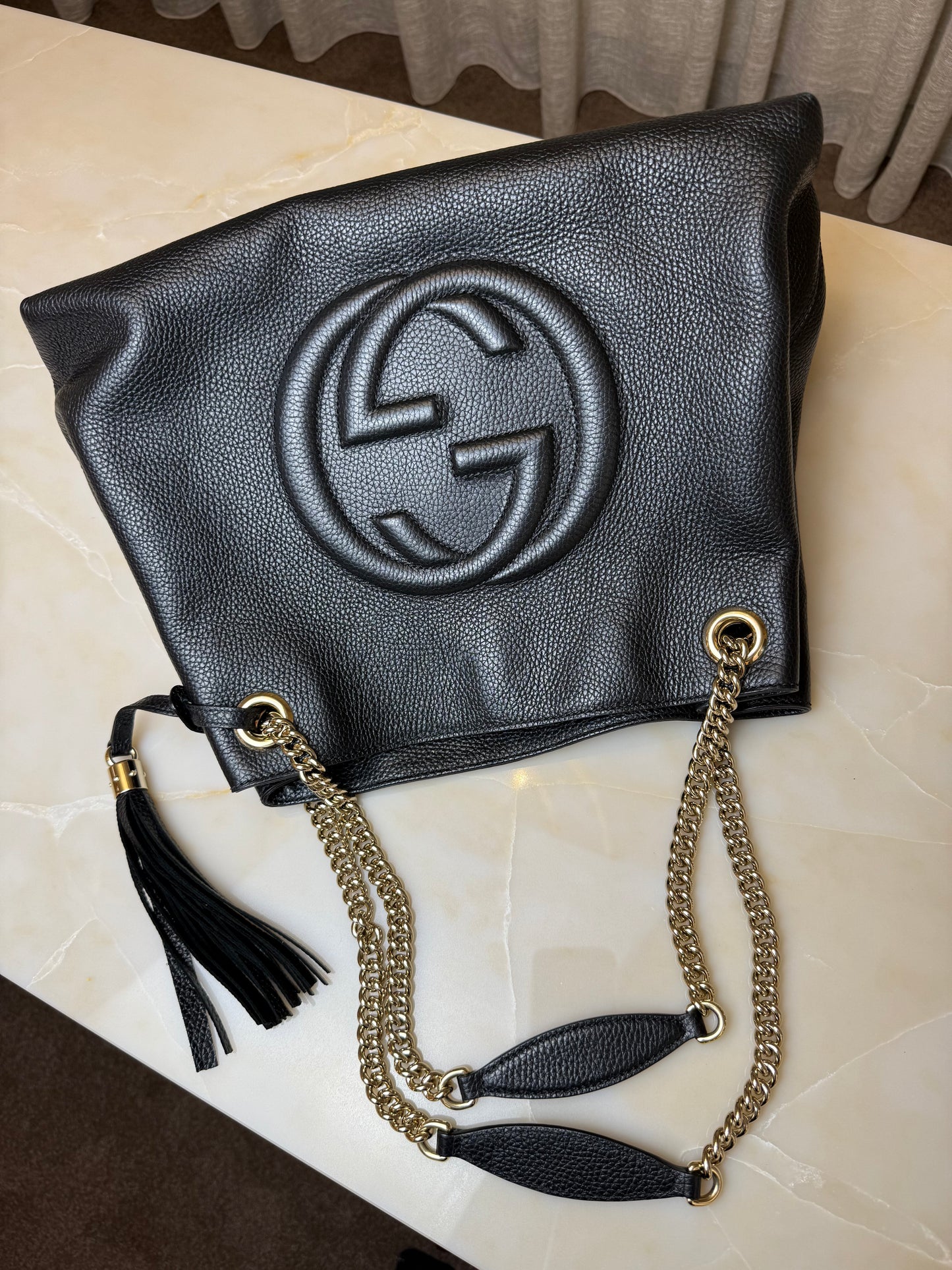 Gucci Black Leather Medium Soho Chain Tote