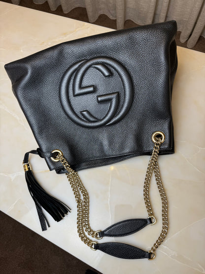 Gucci Black Leather Medium Soho Chain Tote
