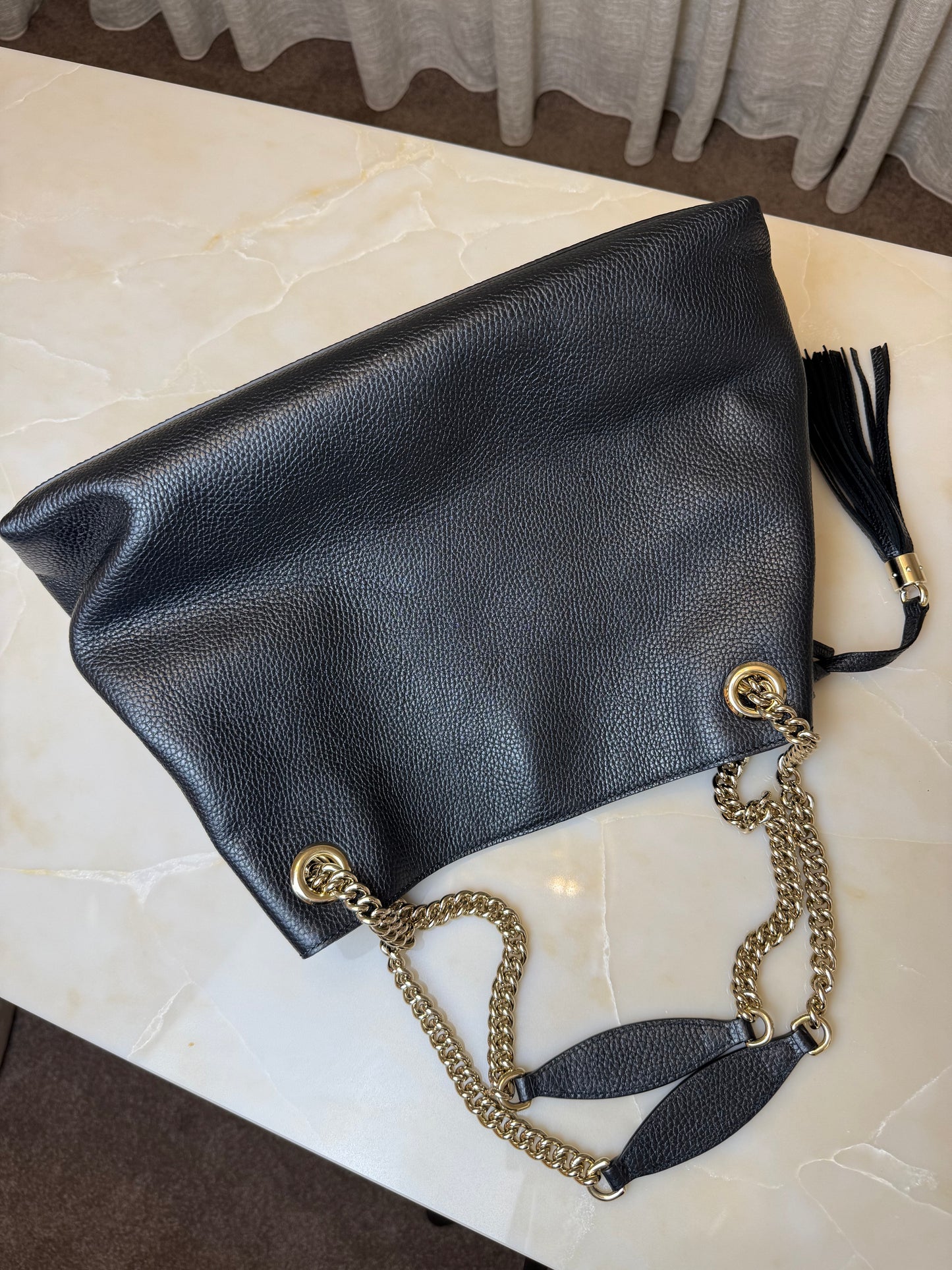 Gucci Black Leather Medium Soho Chain Tote