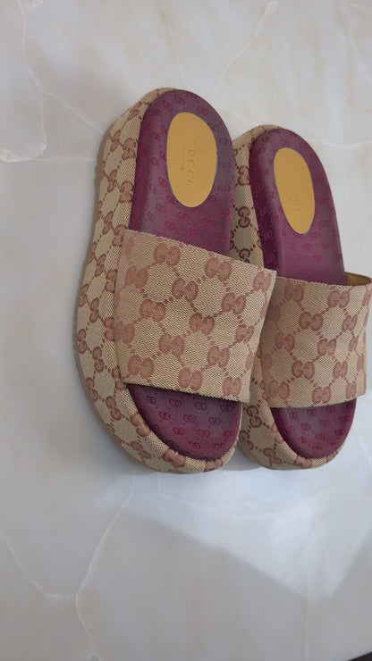 Gucci Angelina GG Monogram Platform Slides Size 36